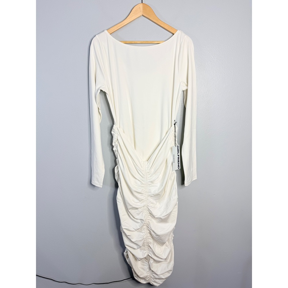 Girlfriend Collective Long Sleeve Ruched Mini Dress Built-in Shorts White XL